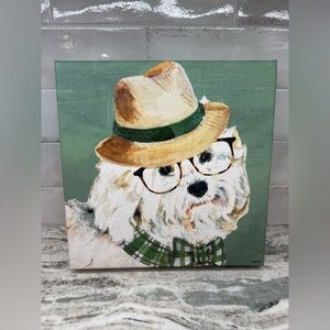 Hand painted small white dog canvas